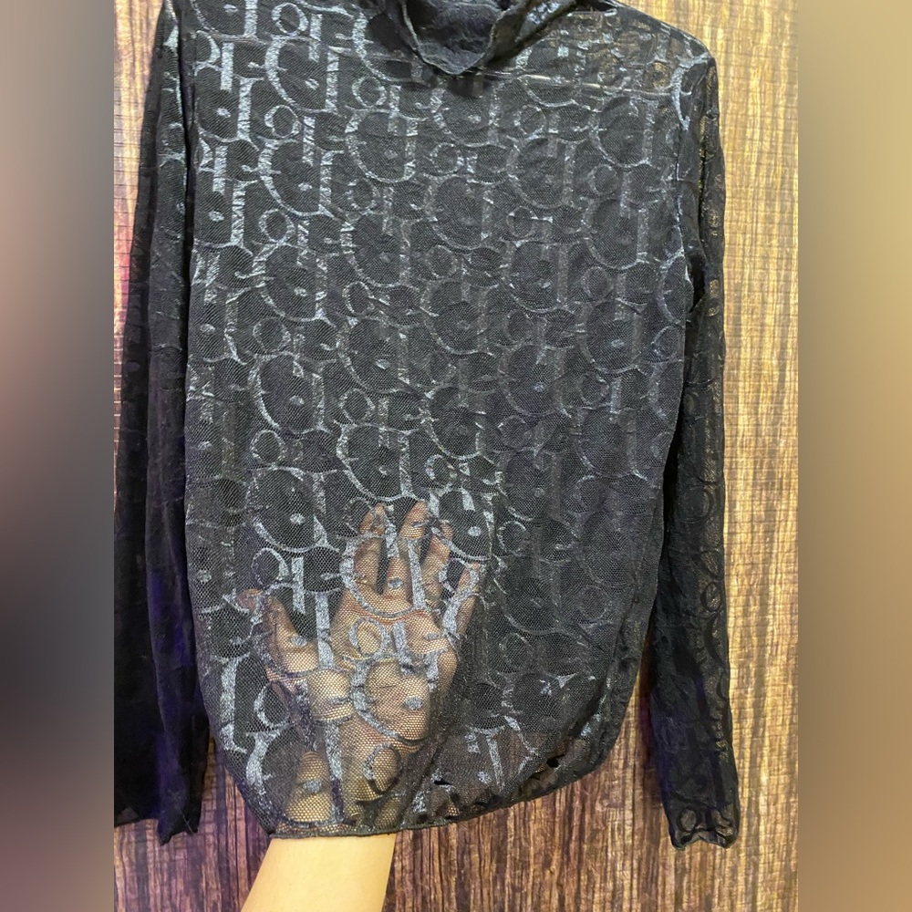 High neck dior printed sheer top - Picture 1 of 3